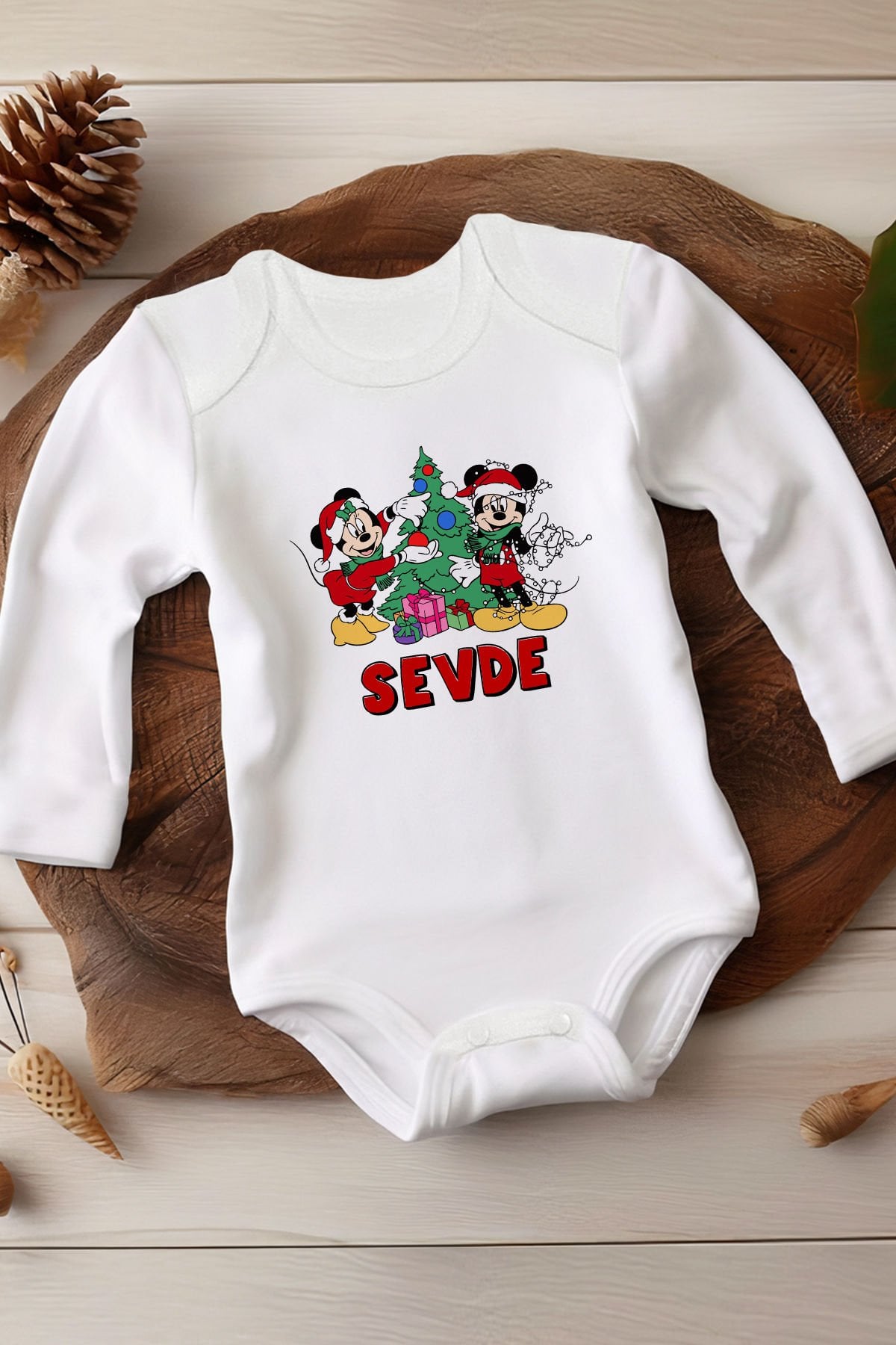 İsme Özel Mickey&Minnie Yazılı Beyaz Uzun Kollu Bebek Body nwuznzbn19 Ürün ana görseli