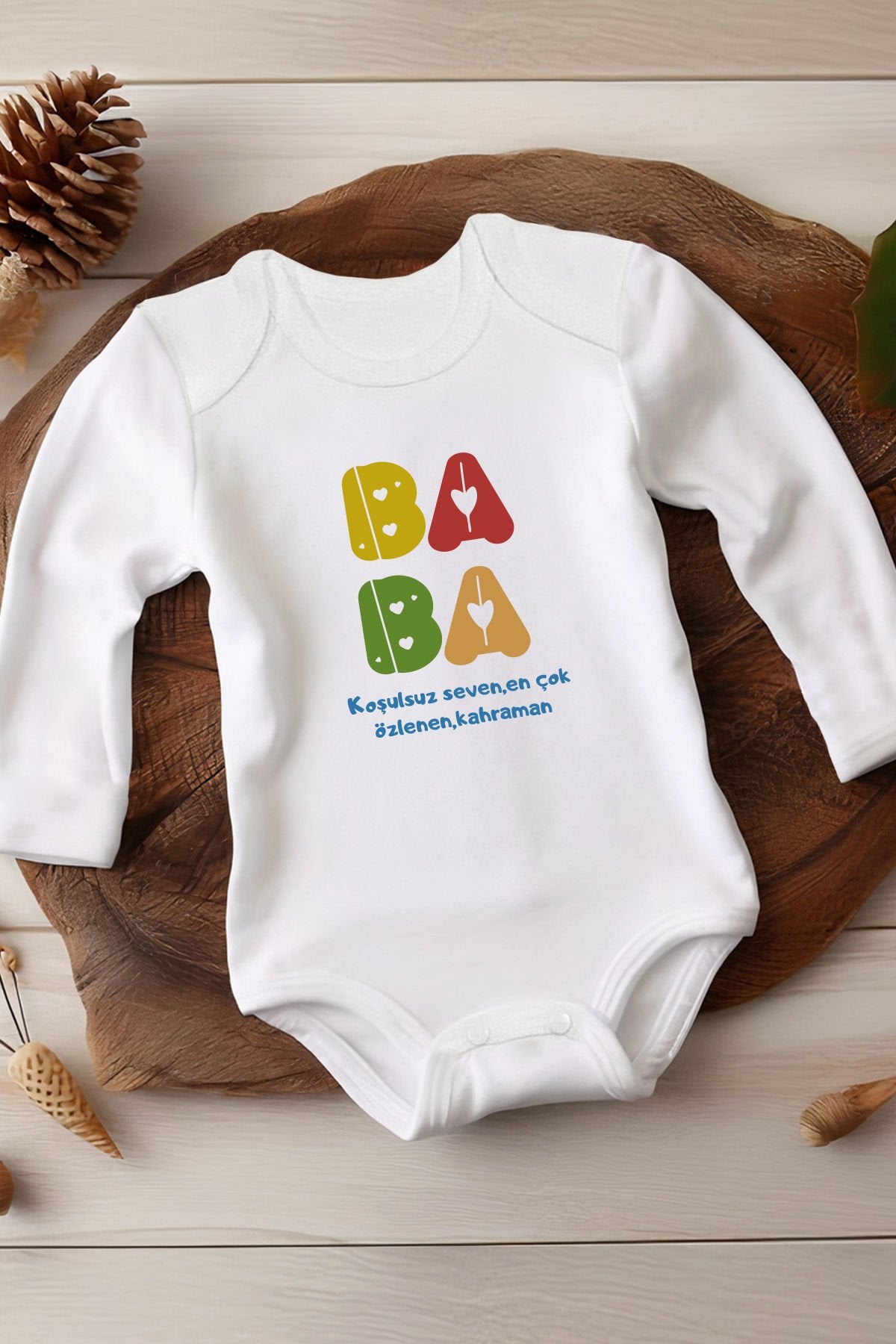 Özel Tasarım Baba Yazılı Beyaz Uzun Kollu Bebek Body nwuznzbn18