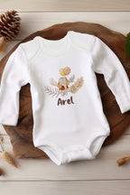 İsme Özel Sevimli Fil Tasarımlı Beyaz Uzun Kollu Bebek Body nwuznzbn09