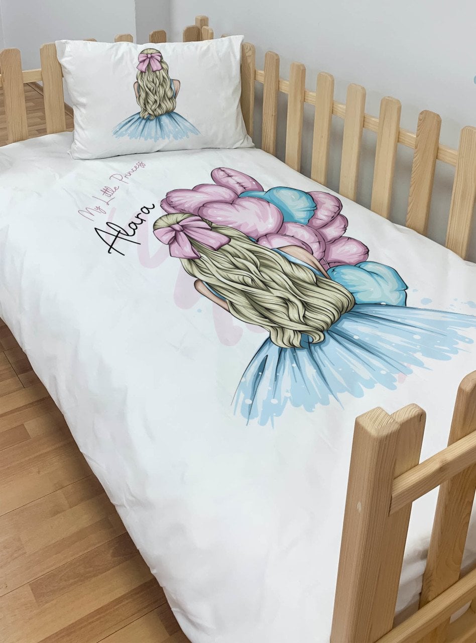 Kişiye Özel Montessori %100 Pamuk Nevresim Seti Balonlu Kız Ürün ana görseli