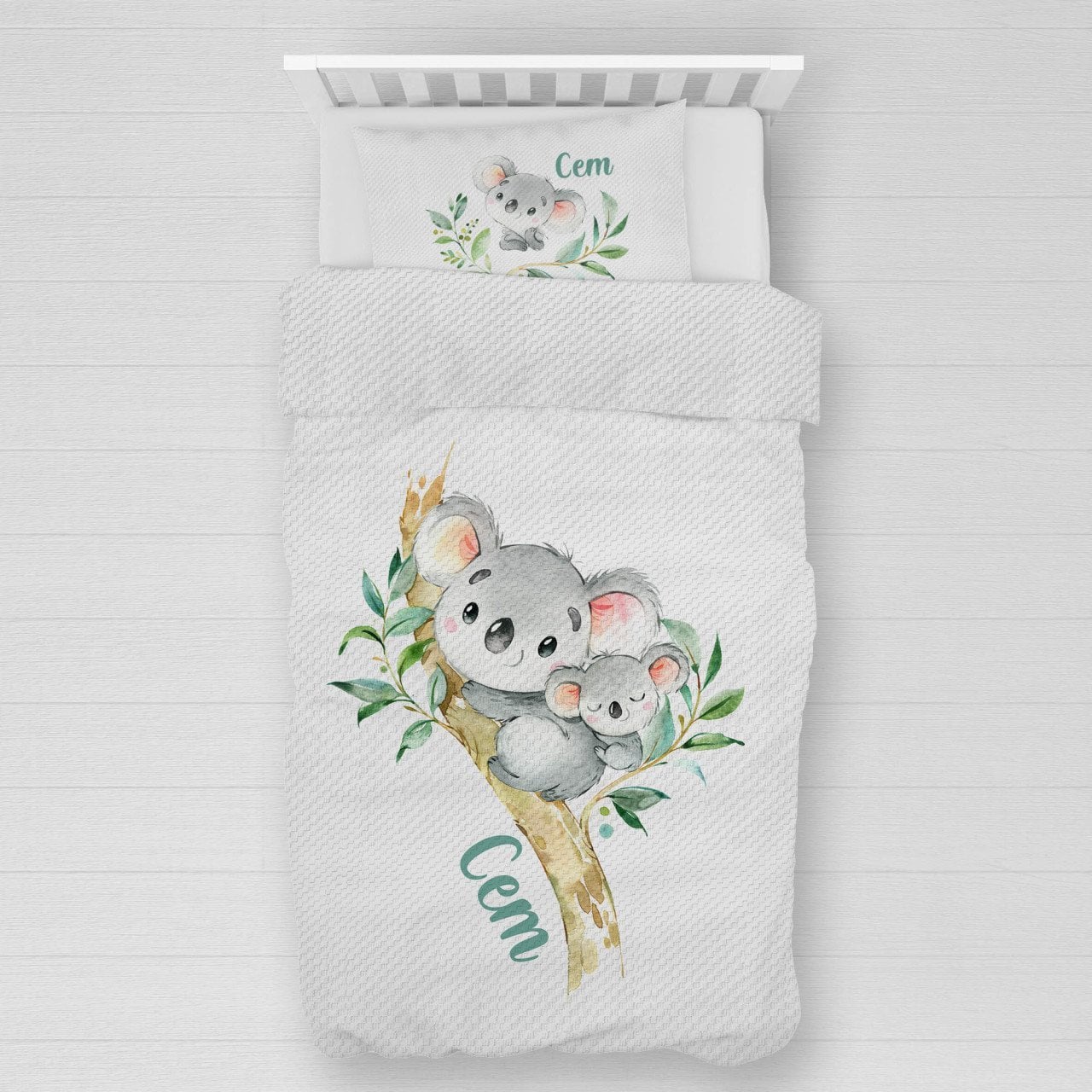 Kişiye Özel %100 Pamuk Tek Kişilik Pike Seti Koala