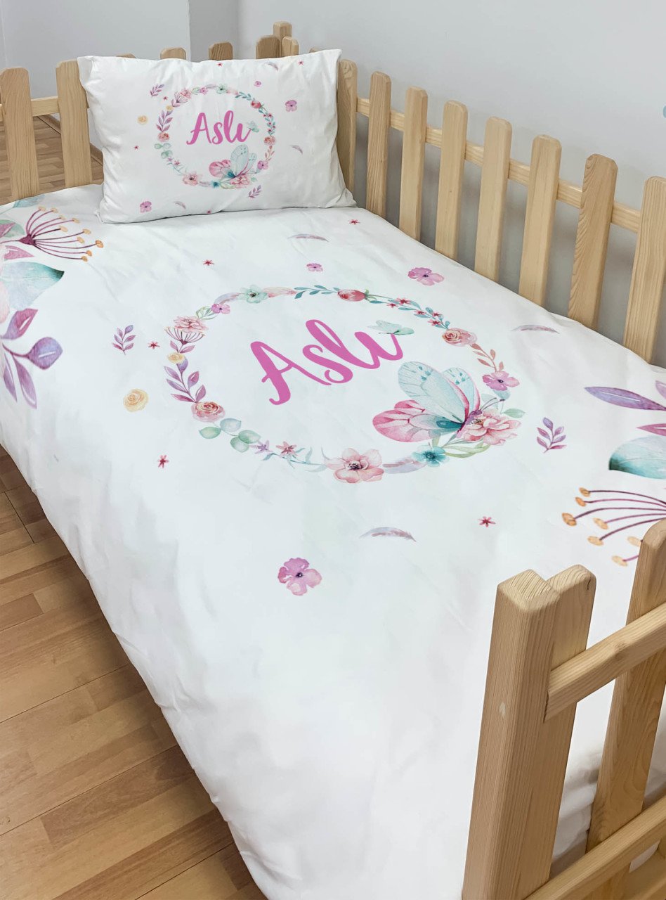 Kişiye Özel Montessori %100 Pamuk Nevresim Seti Çelenk Ürün ana görseli