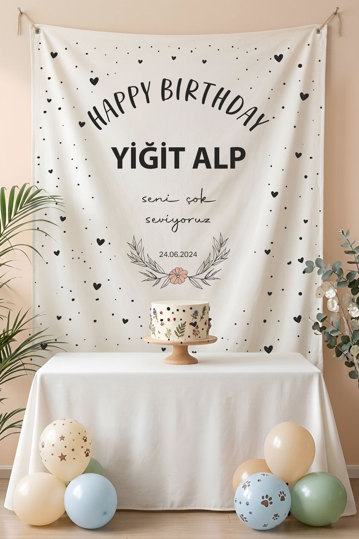 Kişiye Özel Doğum Günü Happy Birthday Duvar Örtüsü Duvar Halısı Birinci Kalite Kumaş Ürün ana görseli