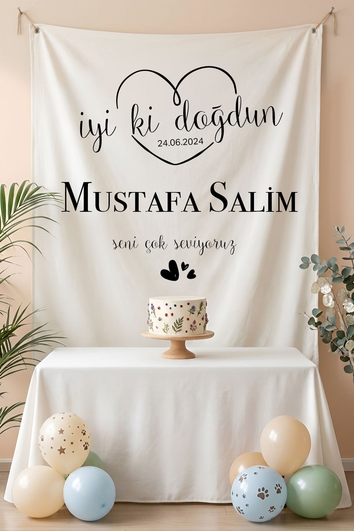 Kişiye Özel Doğum Günü Happy Birthday Duvar Örtüsü Duvar Halısı Birinci Kalite Kumaş