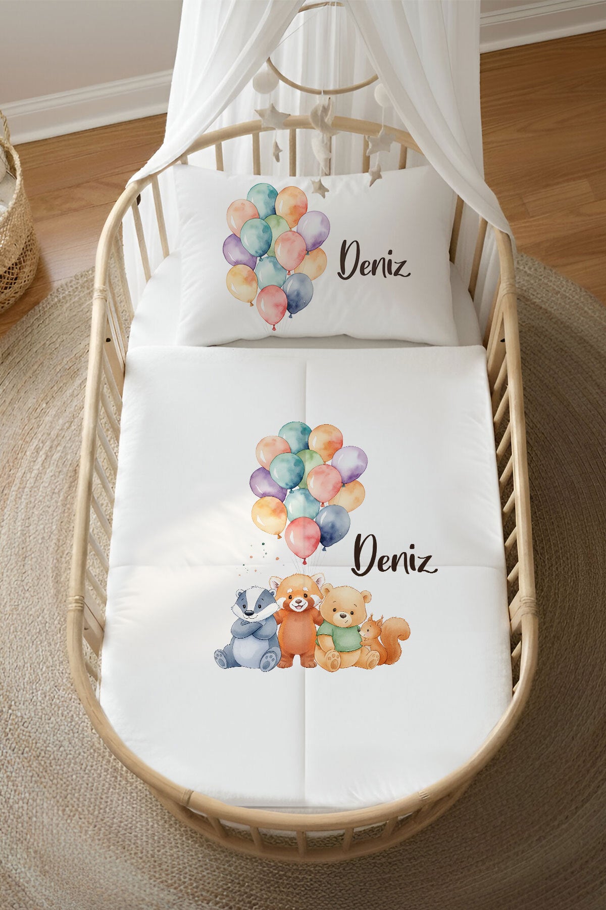 İsme Özel 4 Mevsim Anne Yanı Uyku Seti (60x100) %100 Pamuk Ürün ana görseli