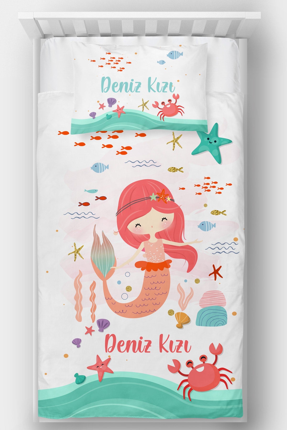 Beyaz Deniz Kızı Tek Kişilik Yatak Örtüsü