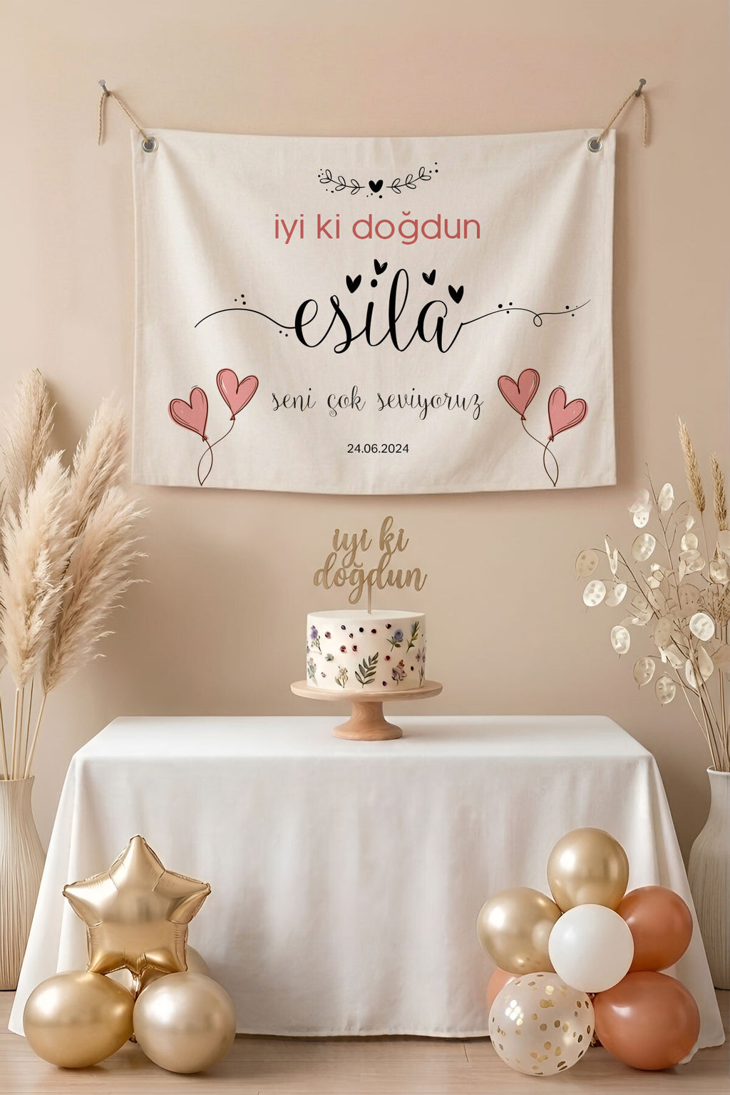Kişiye Özel Doğum Günü Happy Birthday Duvar Örtüsü Duvar Halısı Birinci Kalite Kumaş