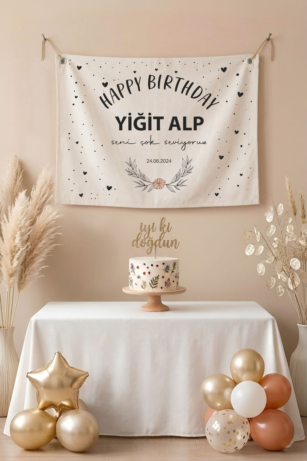 Kişiye Özel Doğum Günü Happy Birthday Duvar Örtüsü Duvar Halısı Birinci Kalite Kumaş