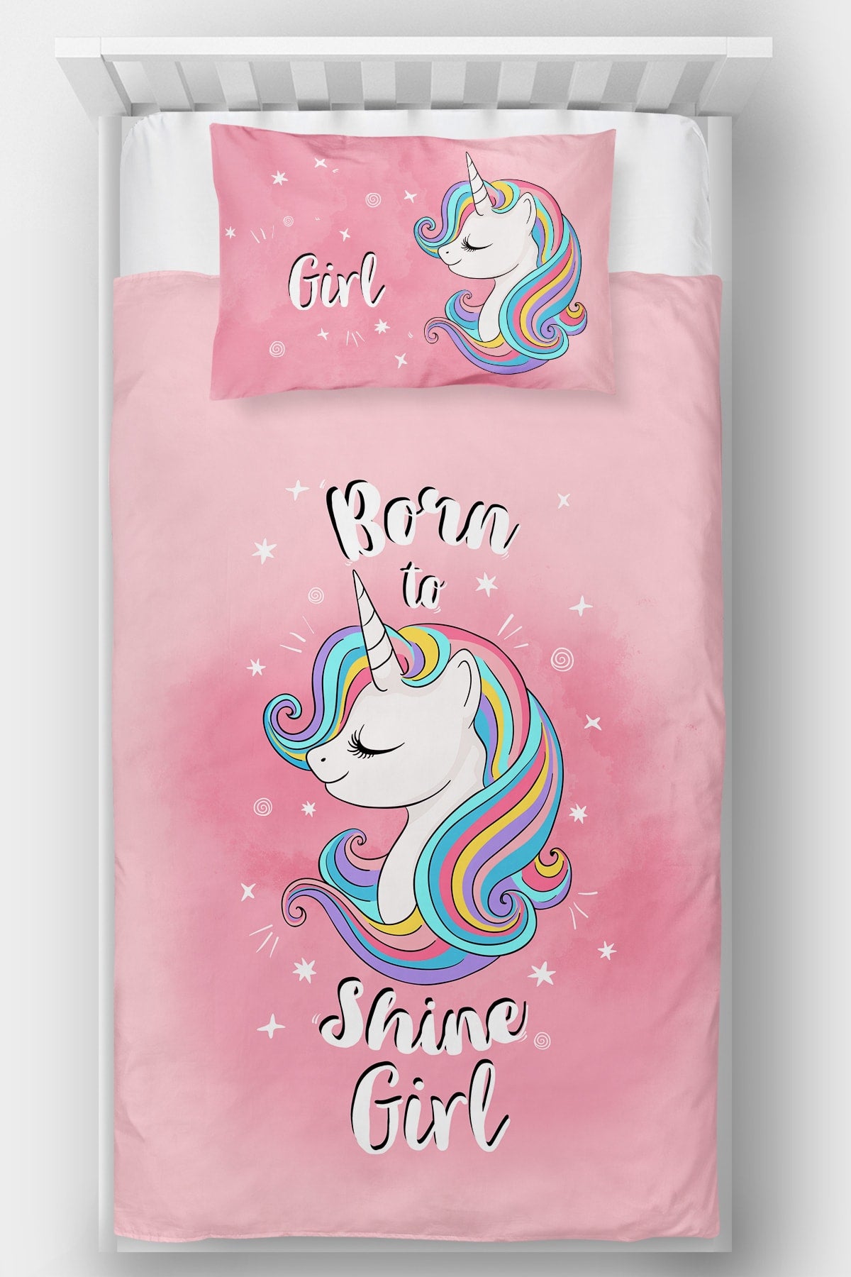 Unicorn Desenli Tek Kişilik Yatak Örtüsü Ürün ana görseli