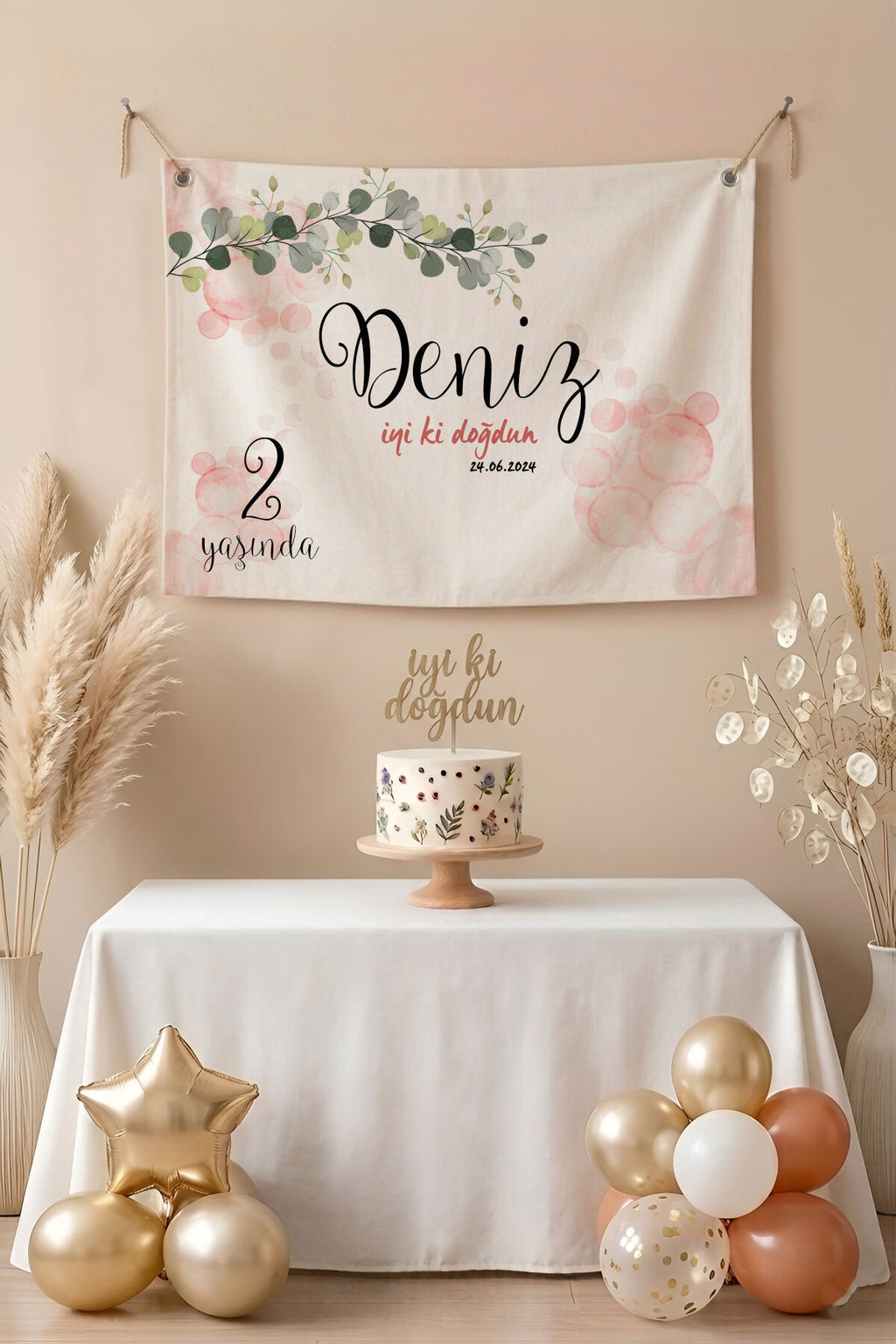 Kişiye Özel Doğum Günü Happy Birthday Duvar Örtüsü Duvar Halısı Birinci Kalite Kumaş