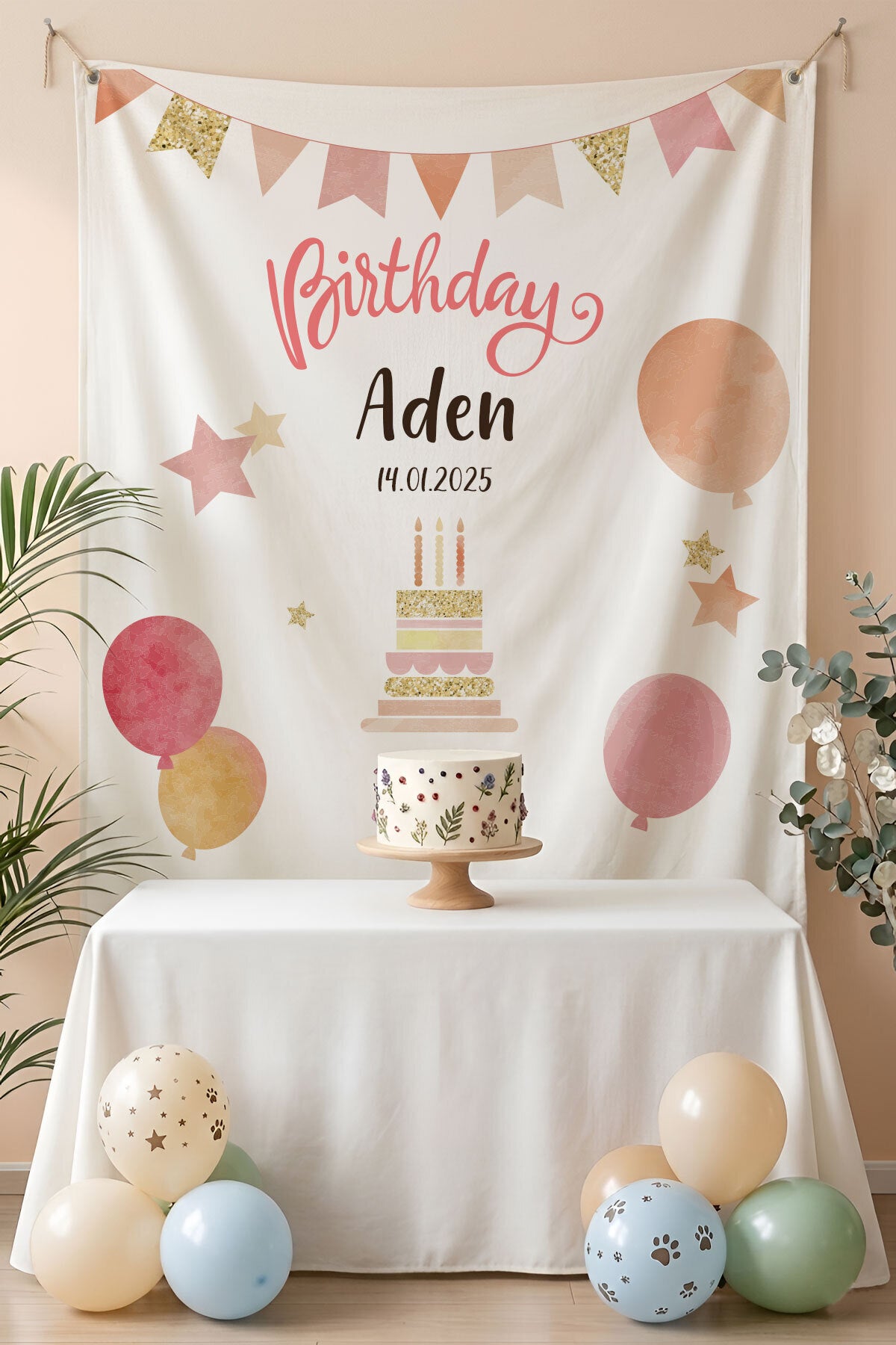 Kişiye Özel Doğum Günü Happy Birthday Duvar Örtüsü Duvar Halısı Birinci Kalite Kumaş Ürün ana görseli