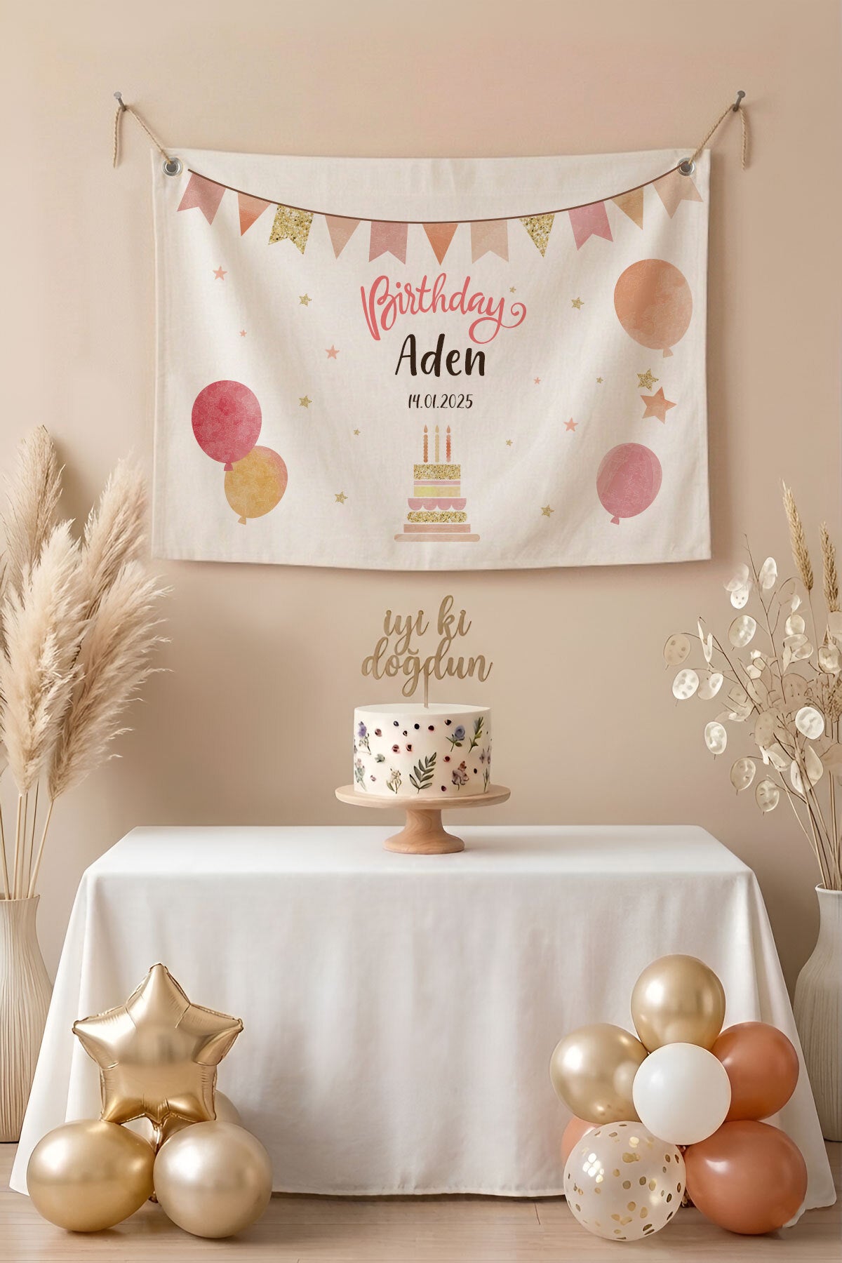 Kişiye Özel Doğum Günü Happy Birthday Duvar Örtüsü Duvar Halısı Birinci Kalite Kumaş