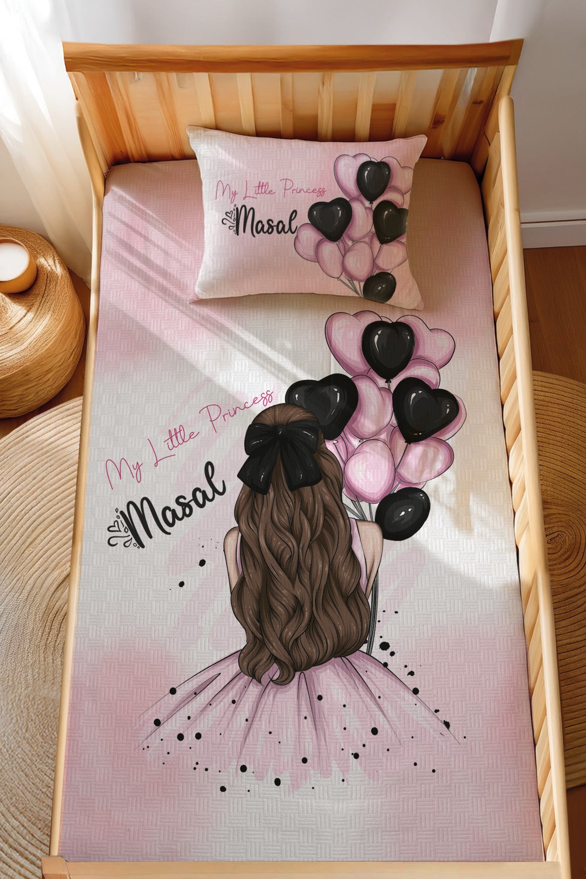 Montessori Pike Seti Jakarlı %100 Pamuk Pembe Balonlu Kız