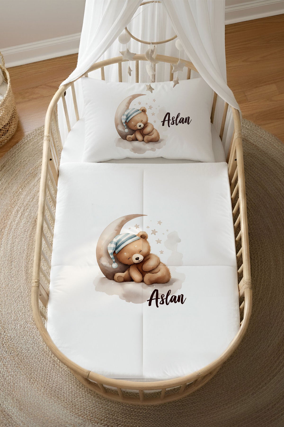 İsme Özel 4 Mevsim Anne Yanı Uyku Seti (60x100) %100 Pamuk
