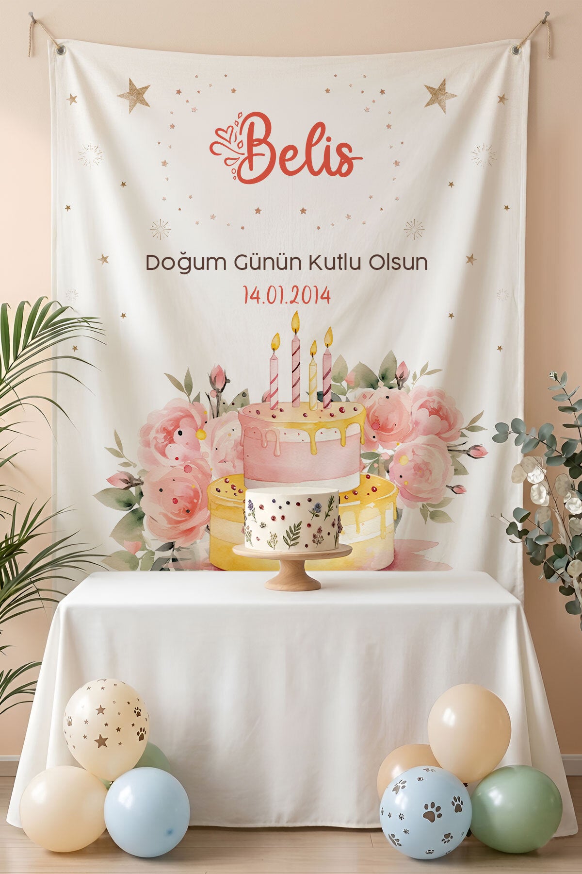 Kişiye Özel Doğum Günü Happy Birthday Duvar Örtüsü Duvar Halısı Birinci Kalite Kumaş