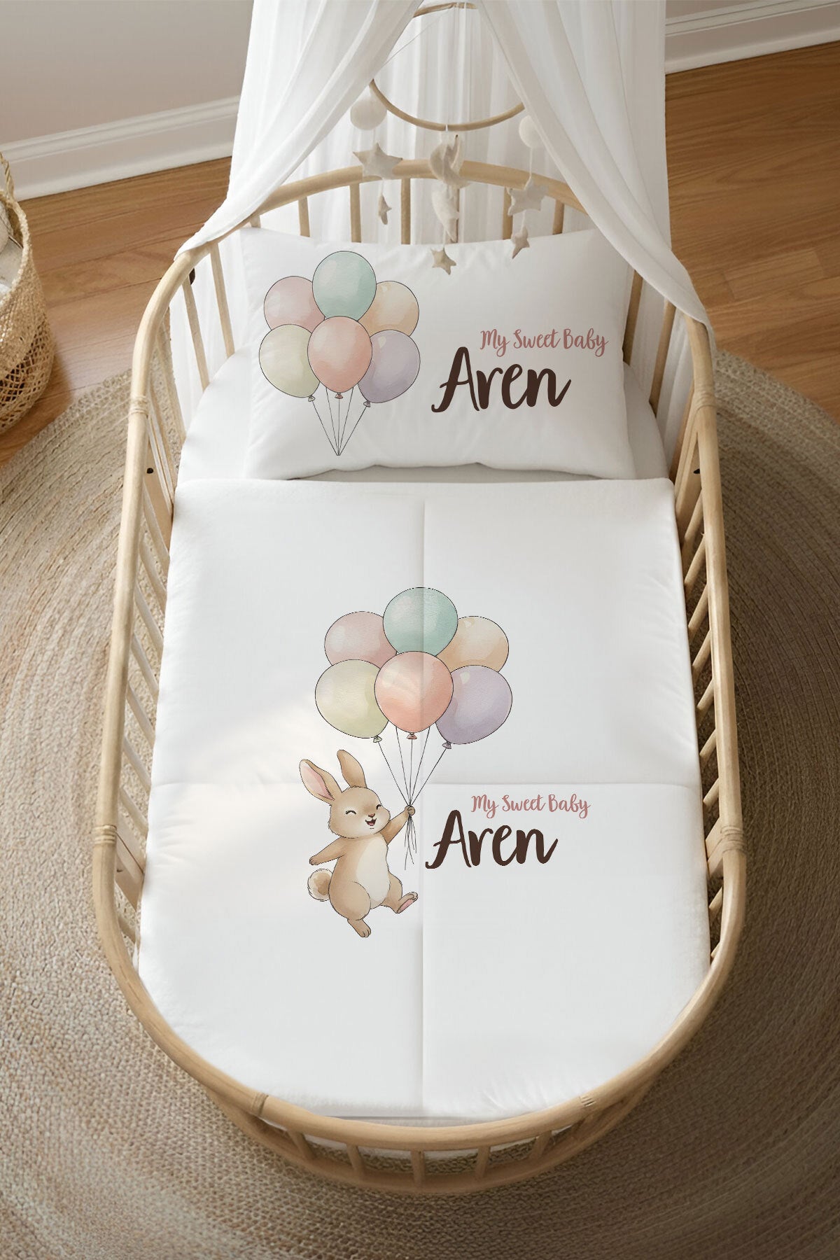 İsme Özel 4 Mevsim Anne Yanı Uyku Seti (60x100) %100 Pamuk Ürün ana görseli