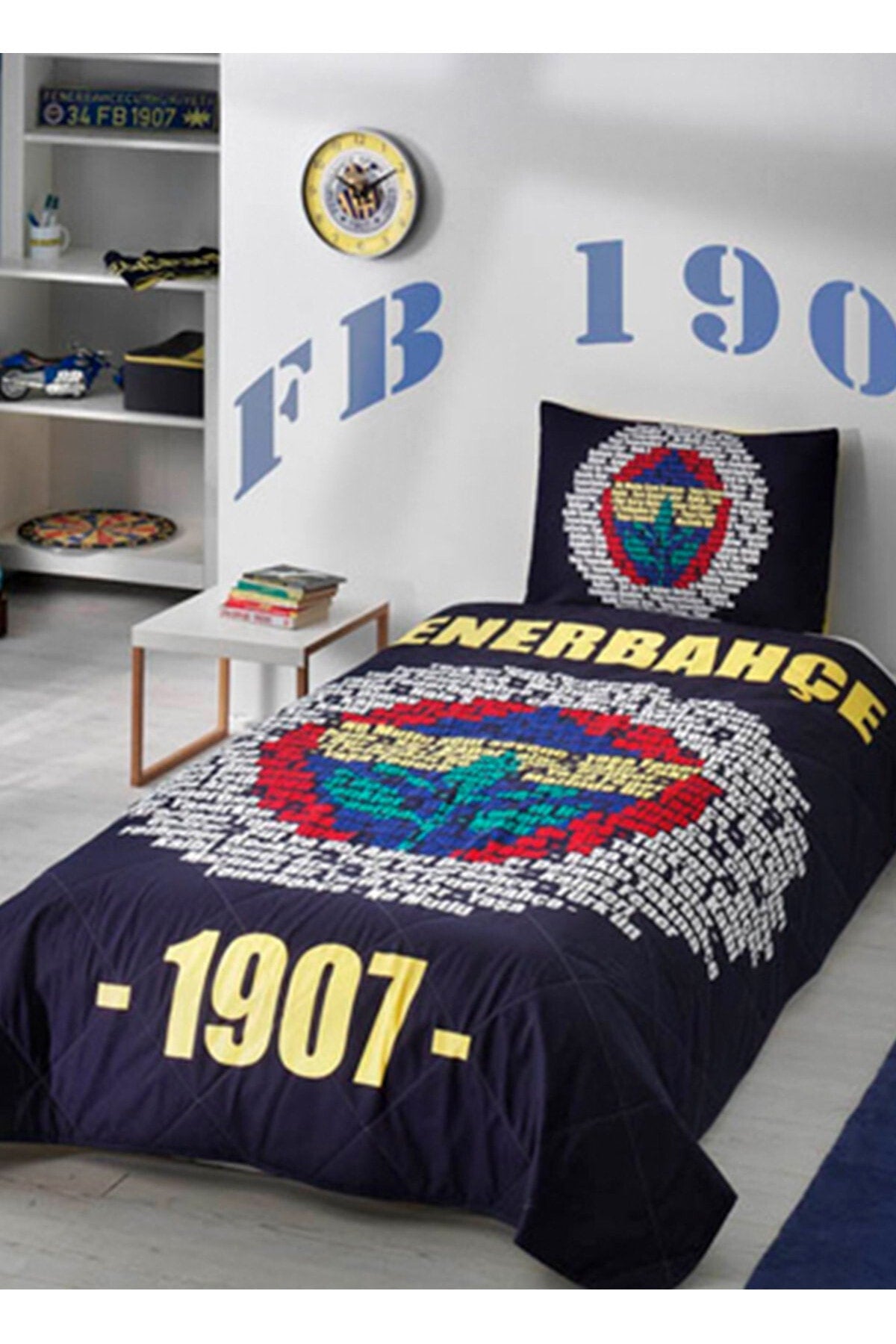 Fenerbahçe Marşlı Logo Tek Kişilik Yatak Örtüsü Seti Lisanslı Yatak Örtüsü