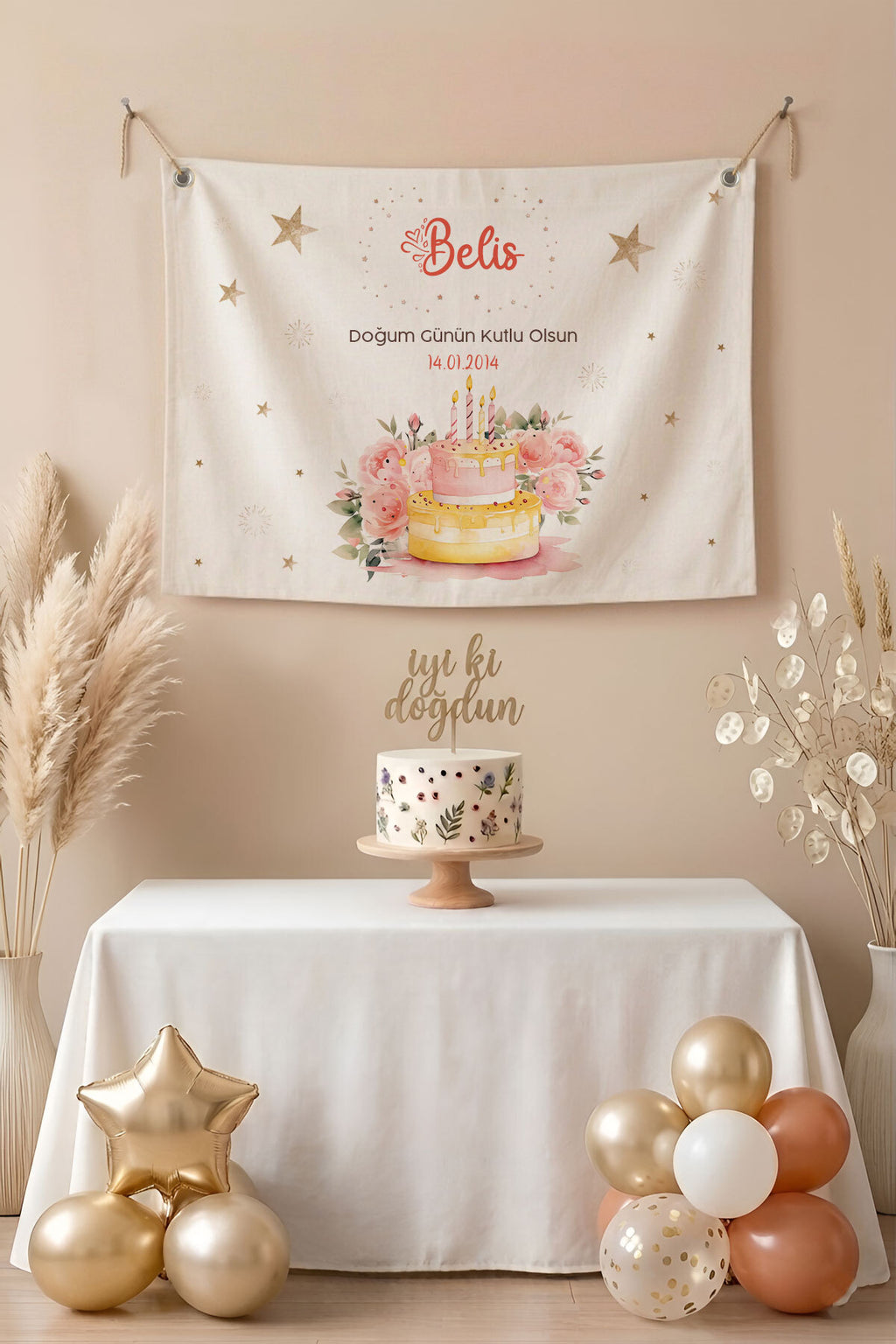 Kişiye Özel Doğum Günü Happy Birthday Duvar Örtüsü Duvar Halısı Birinci Kalite Kumaş