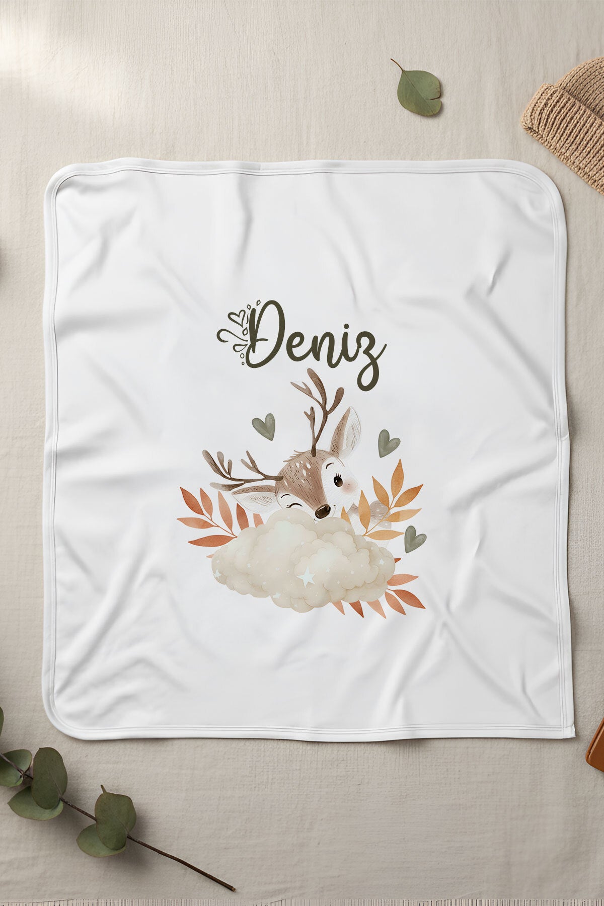 İsme Özel Penye Bebek Battaniyesi Bambi