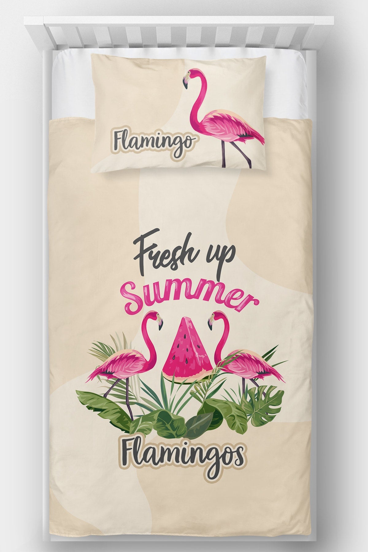 Flamingo Desenli Tek Kişilik Yatak Örtüsü Ürün ana görseli