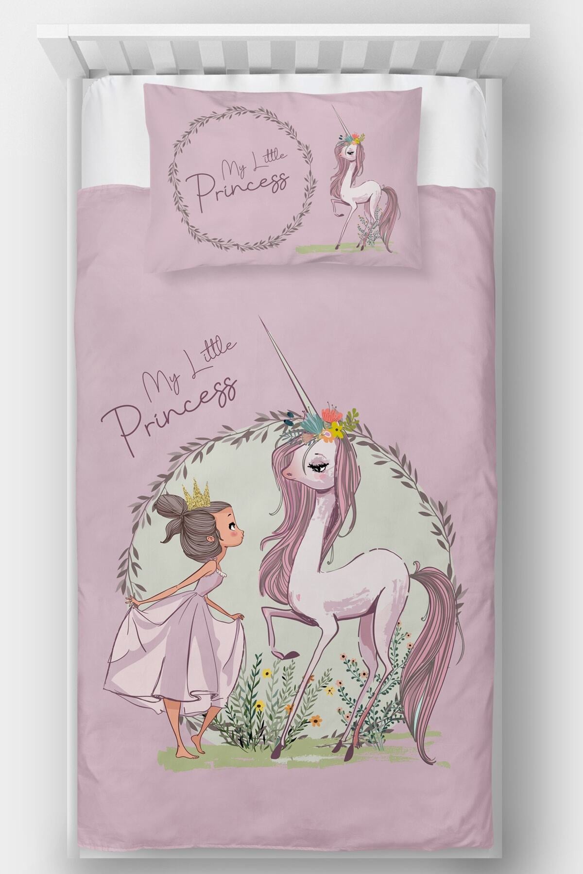 Unicorn Ve Prenses Tek Kişilik Yatak Örtüsü