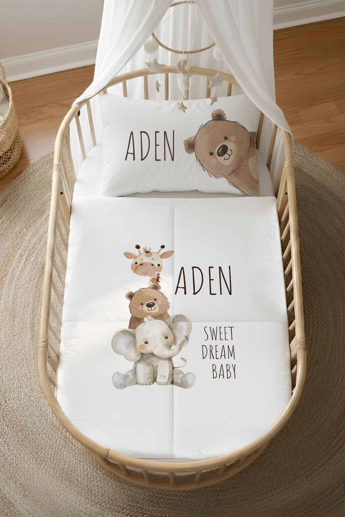 İsme Özel 4 Mevsim Anne Yanı Uyku Seti (60x100) %100 Pamuk