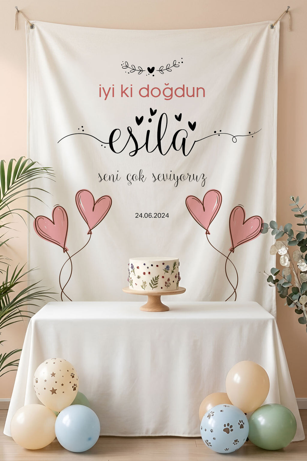 Kişiye Özel Doğum Günü Happy Birthday Duvar Örtüsü Duvar Halısı Birinci Kalite Kumaş