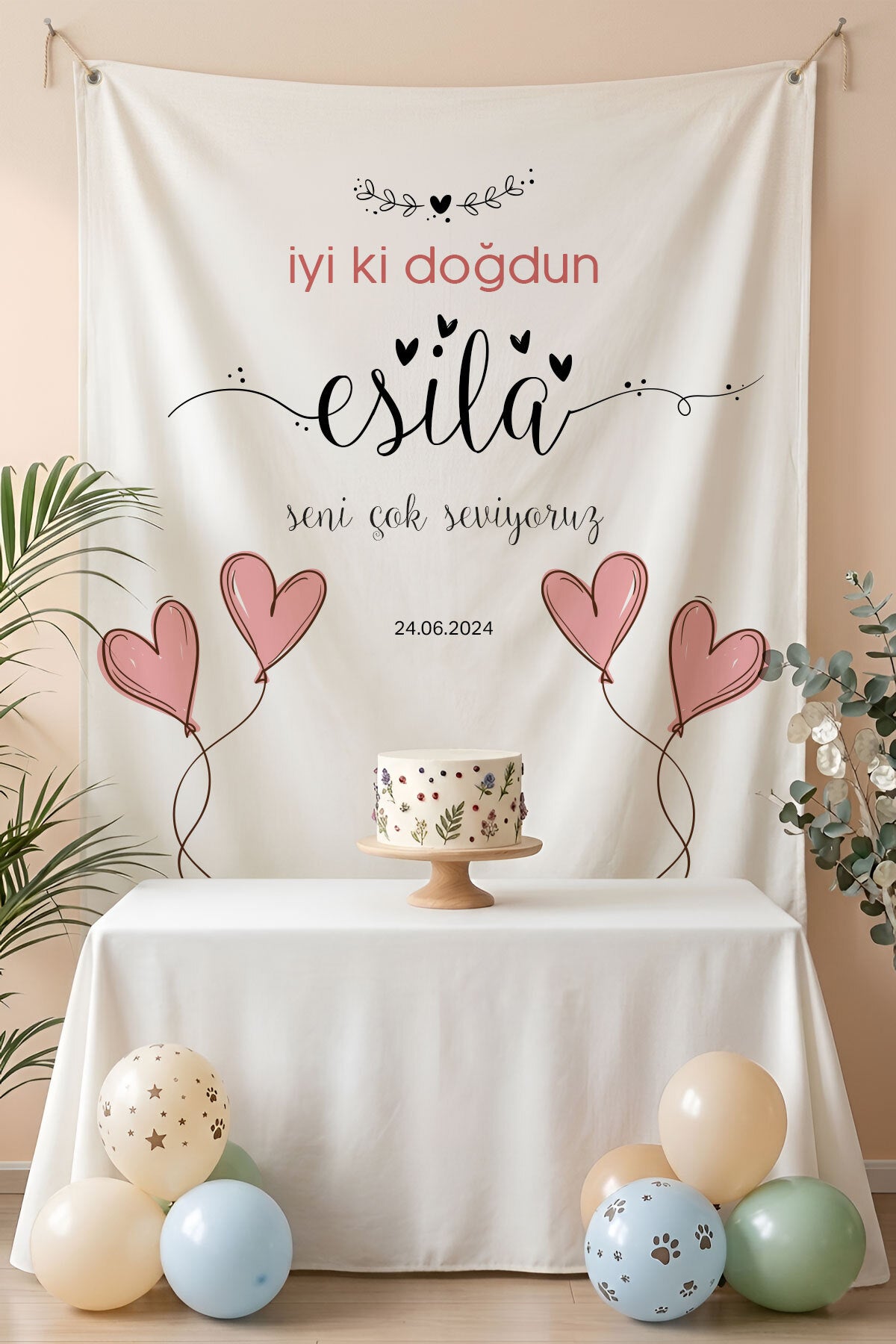 Kişiye Özel Doğum Günü Happy Birthday Duvar Örtüsü Duvar Halısı Birinci Kalite Kumaş
