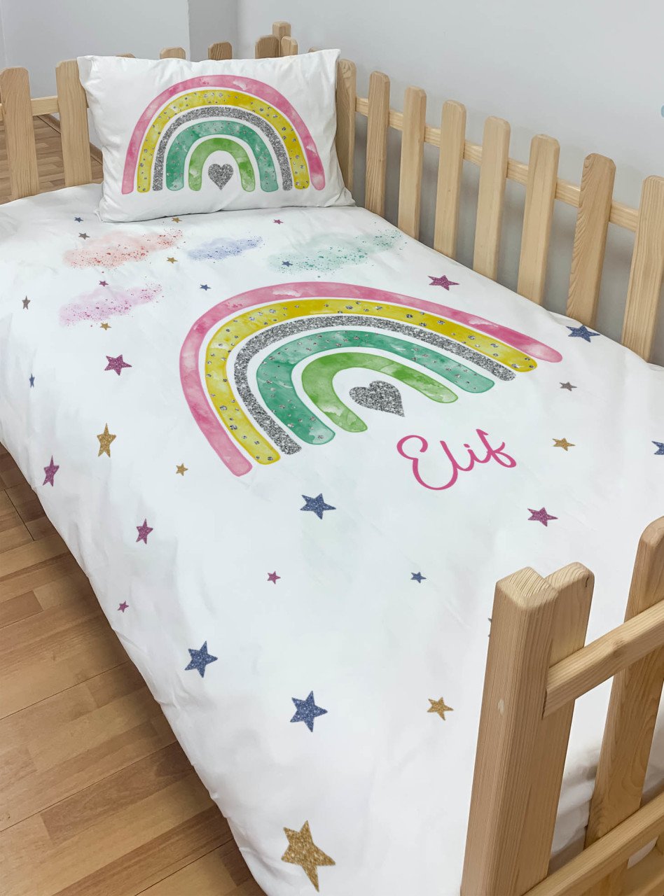 Kişiye Özel Montessori %100 Pamuk Nevresim Seti Gökkuşağı Ürün ana görseli