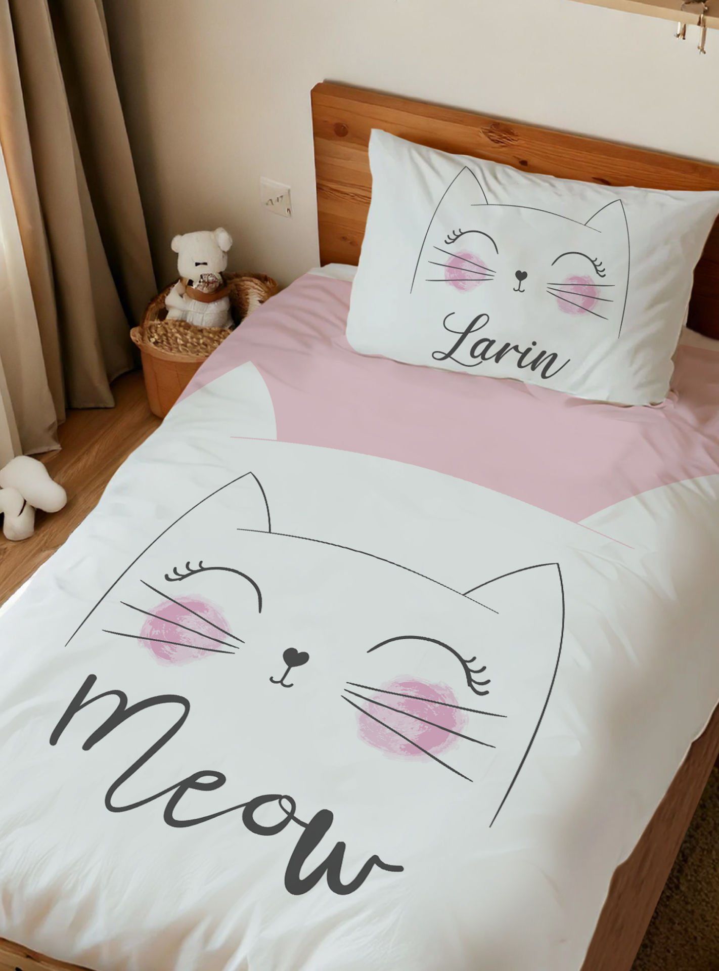 Kişiye Özel Tek Kişilik Nevresim Kedi Ürün ana görseli
