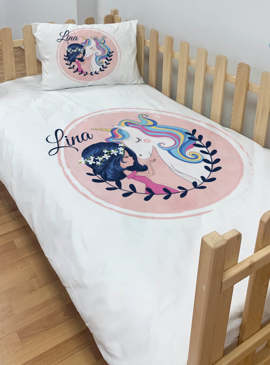 Kişiye Özel Montessori %100 Pamuk Nevresim Seti Unicorn Kız Ürün ana görseli