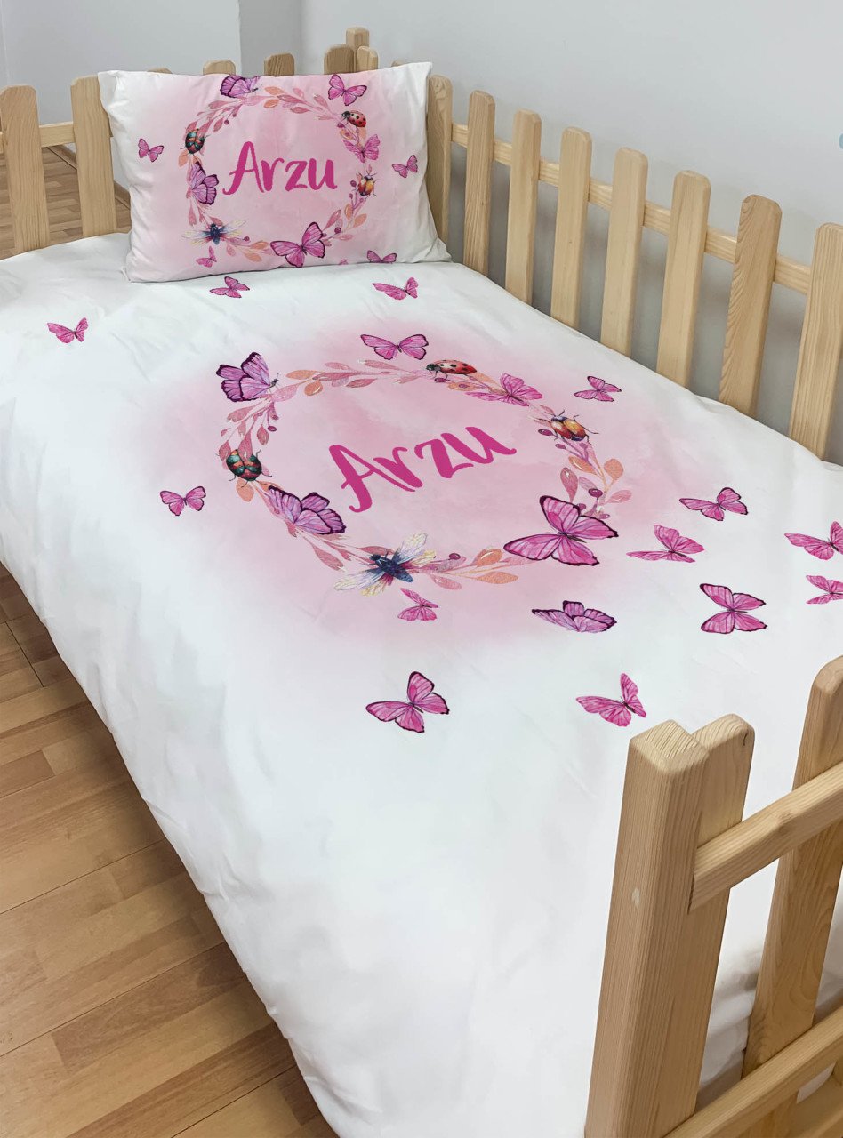 Kişiye Özel Montessori %100 Pamuk Nevresim Seti Kelebek Ürün ana görseli