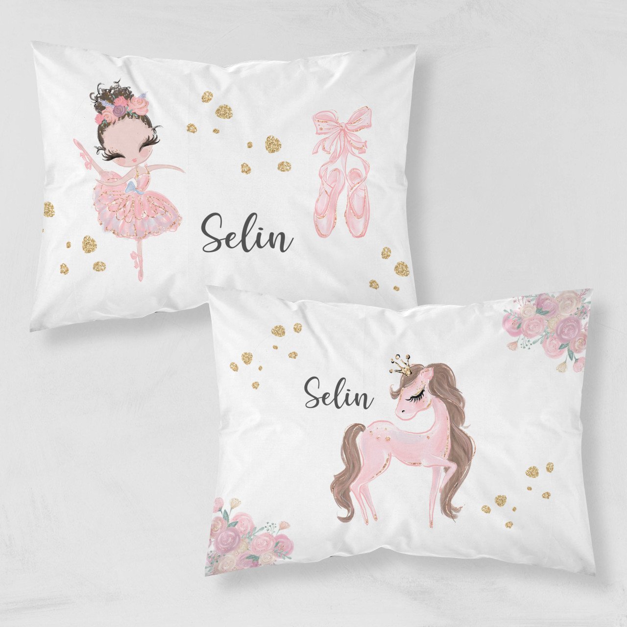 Kişiye Özel Çocuk Yastık Kılıfı Unicorn ve Balerin 37402byk