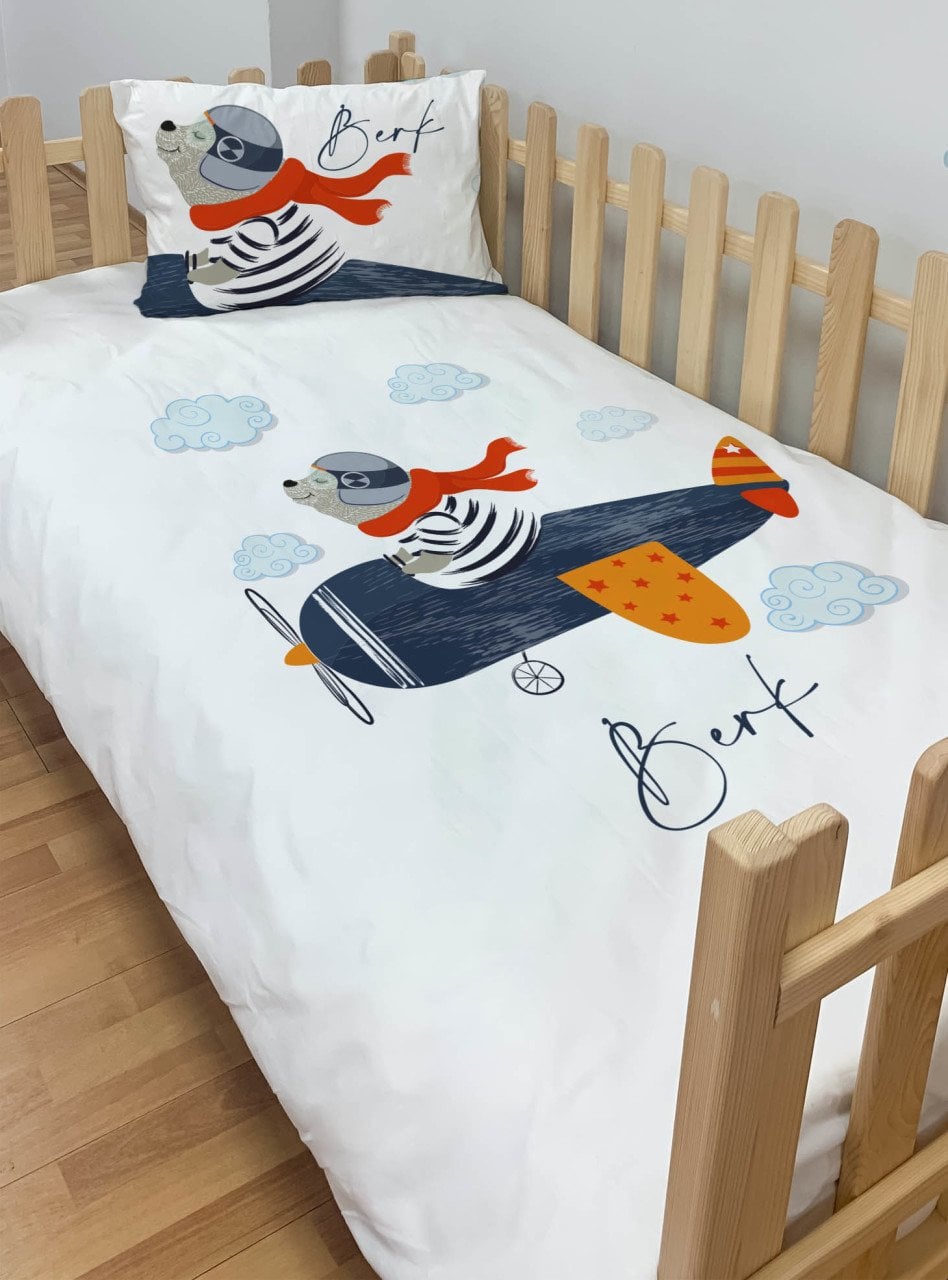 Kişiye Özel Montessori %100 Pamuk Nevresim Seti Pilot Ayı Ürün ana görseli