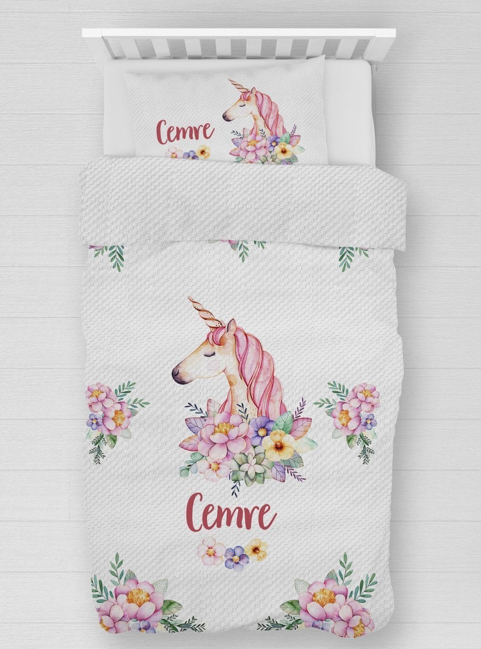 Kişiye Özel %100 Pamuk Tek Kişilik Pike Seti Unicorn Ürün ana görseli