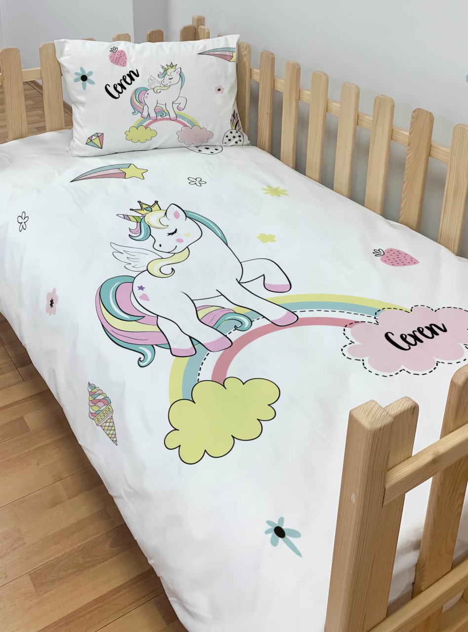 Kişiye Özel Montessori %100 Pamuk Nevresim Seti Unicorn Ürün ana görseli