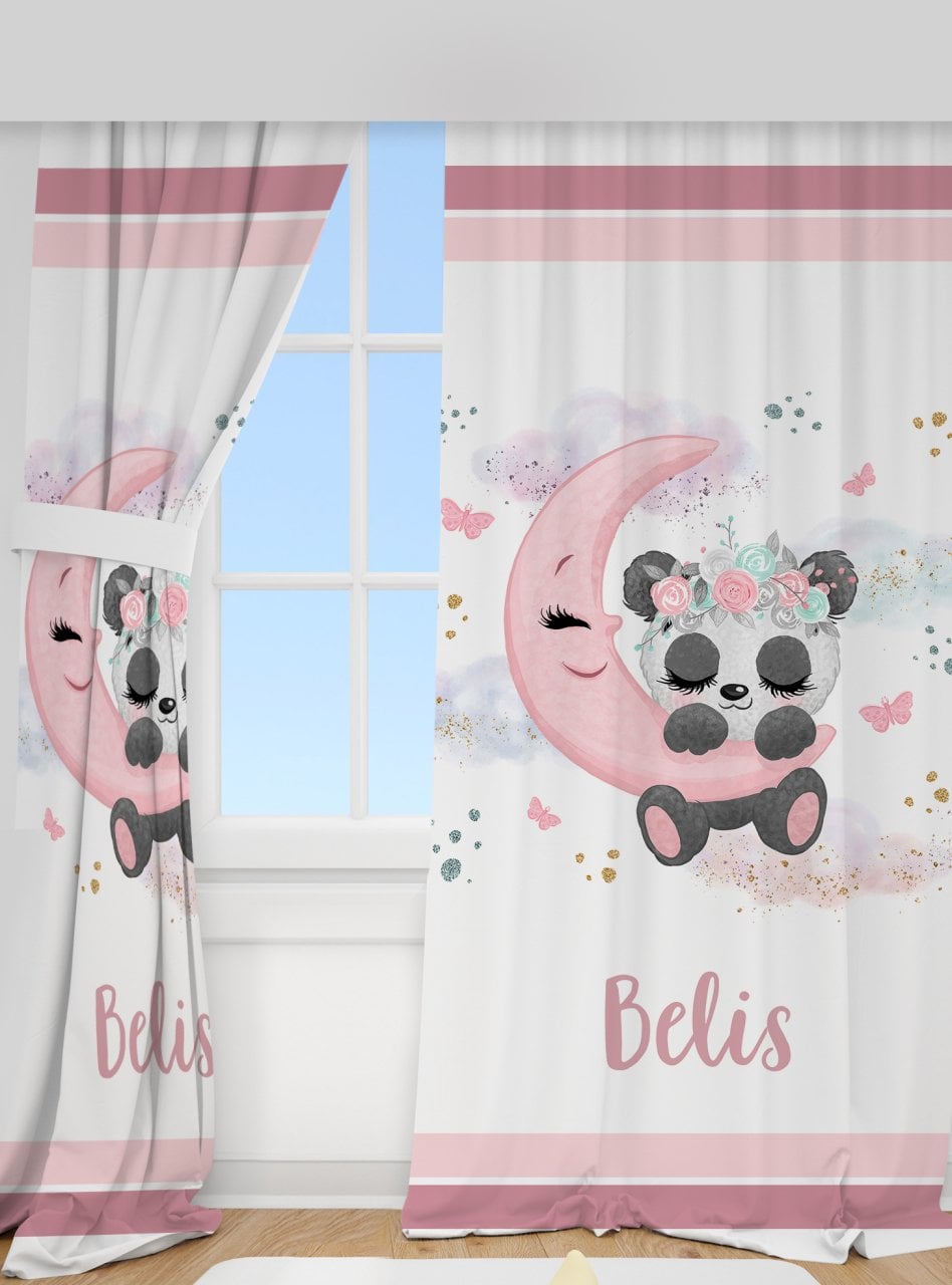 Kişiye Özel Fon Perde Sevimli Panda