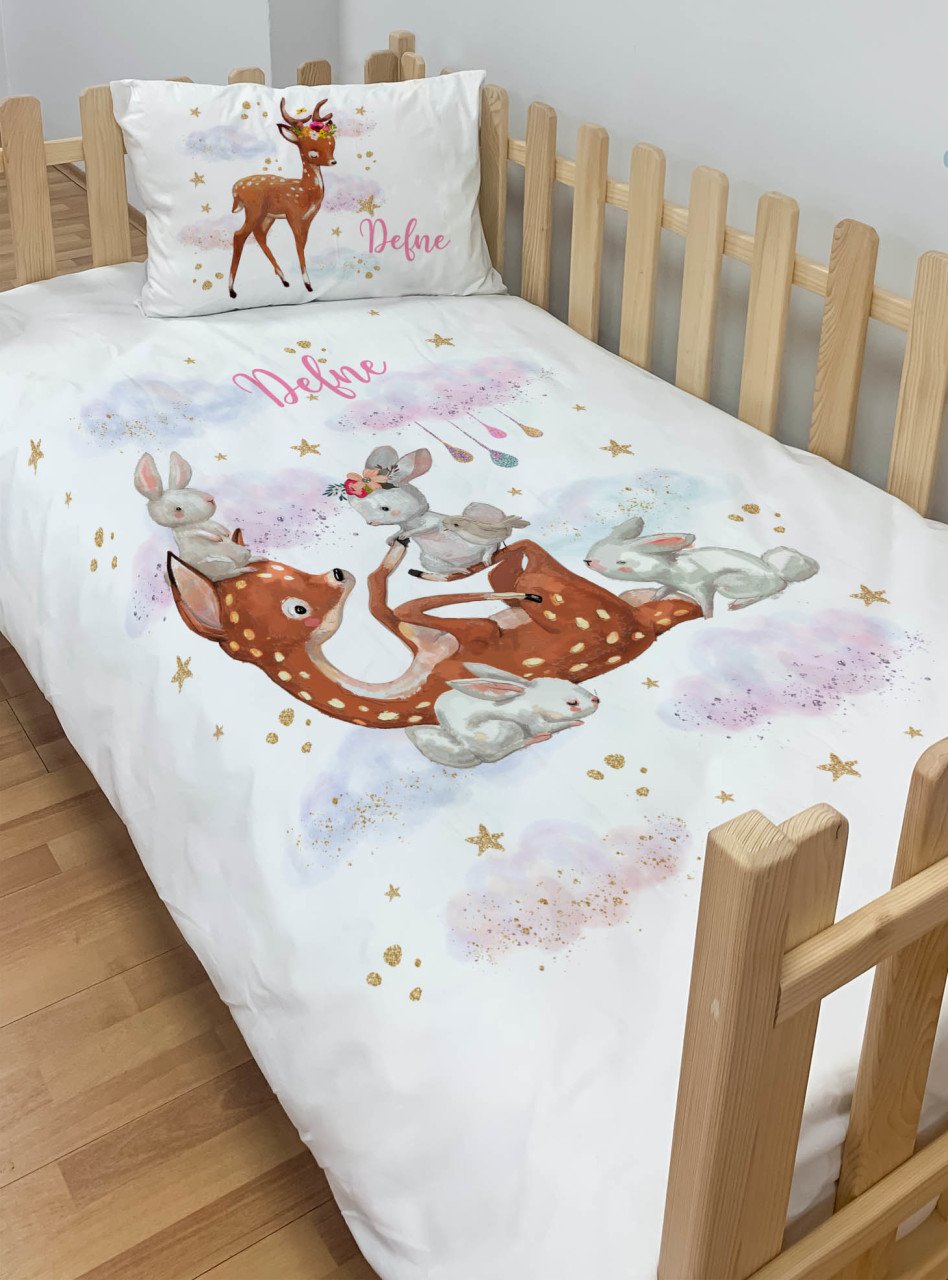 Kişiye Özel Montessori %100 Pamuk Nevresim Seti Bambi Ürün ana görseli