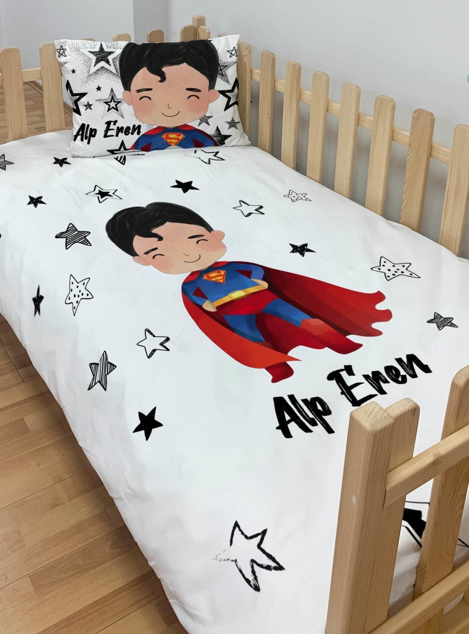 Kişiye Özel Montessori %100 Pamuk Nevresim Seti Superman Ürün ana görseli