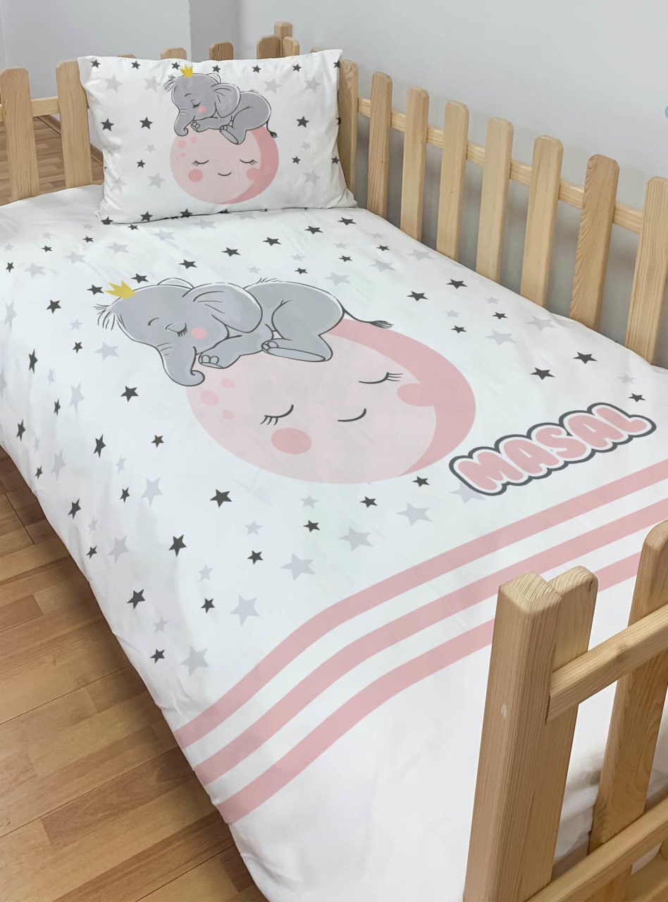 Kişiye Özel Montessori %100 Pamuk Nevresim Seti Fil Ürün ana görseli