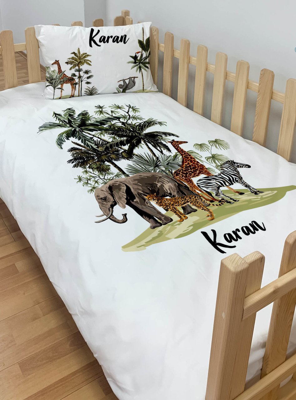 Kişiye Özel Montessori %100 Pamuk Nevresim Seti Safari Ürün ana görseli