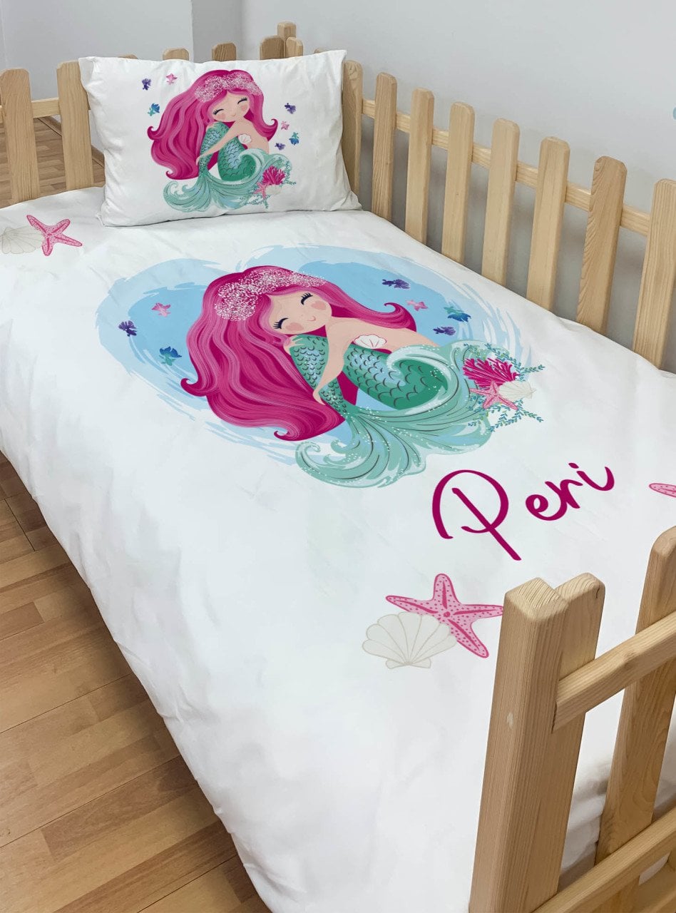 Kişiye Özel Montessori %100 Pamuk Nevresim Seti Deniz Kızı Ürün ana görseli