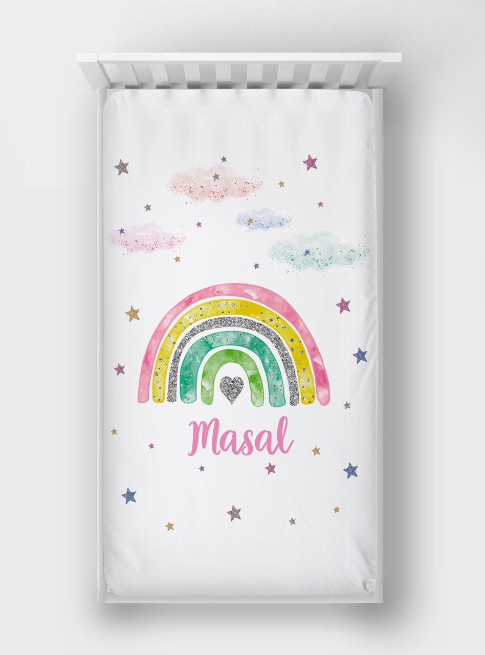 Dijital Baskılı Tek Kişilik Lastikli Çarşaf Gökkuşağı Ürün ana görseli