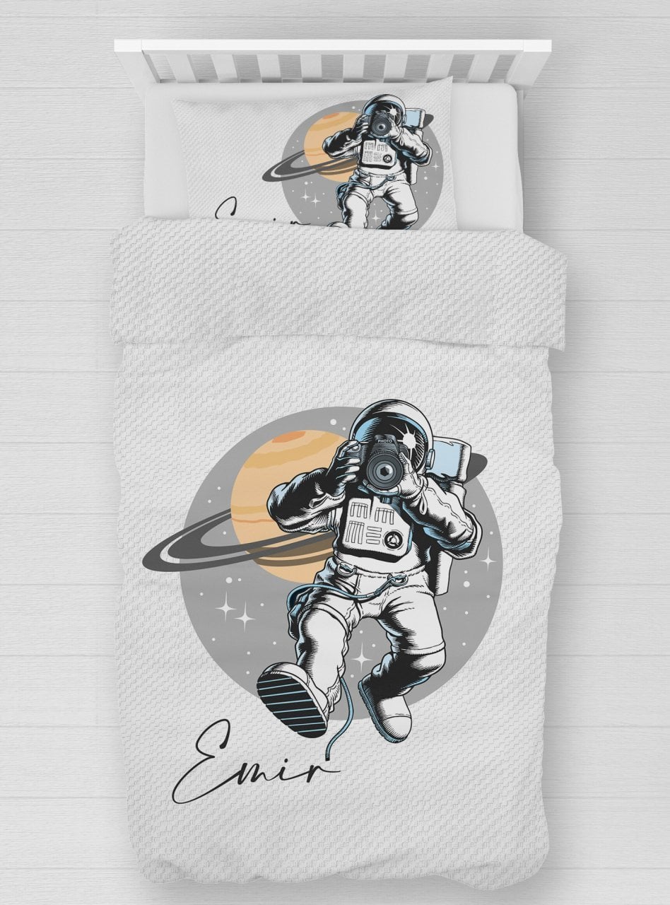 Kişiye Özel %100 Pamuk Tek Kişilik Pike Seti Astronot Ürün ana görseli