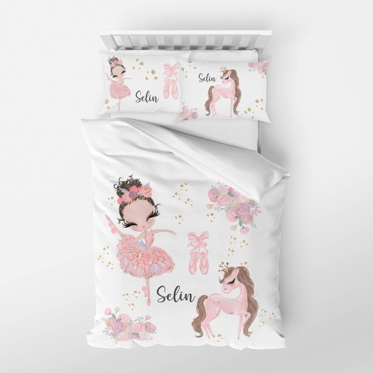 Kişiye Özel Tek Kişilik Nevresim Takımı Unicorn ve Balerin