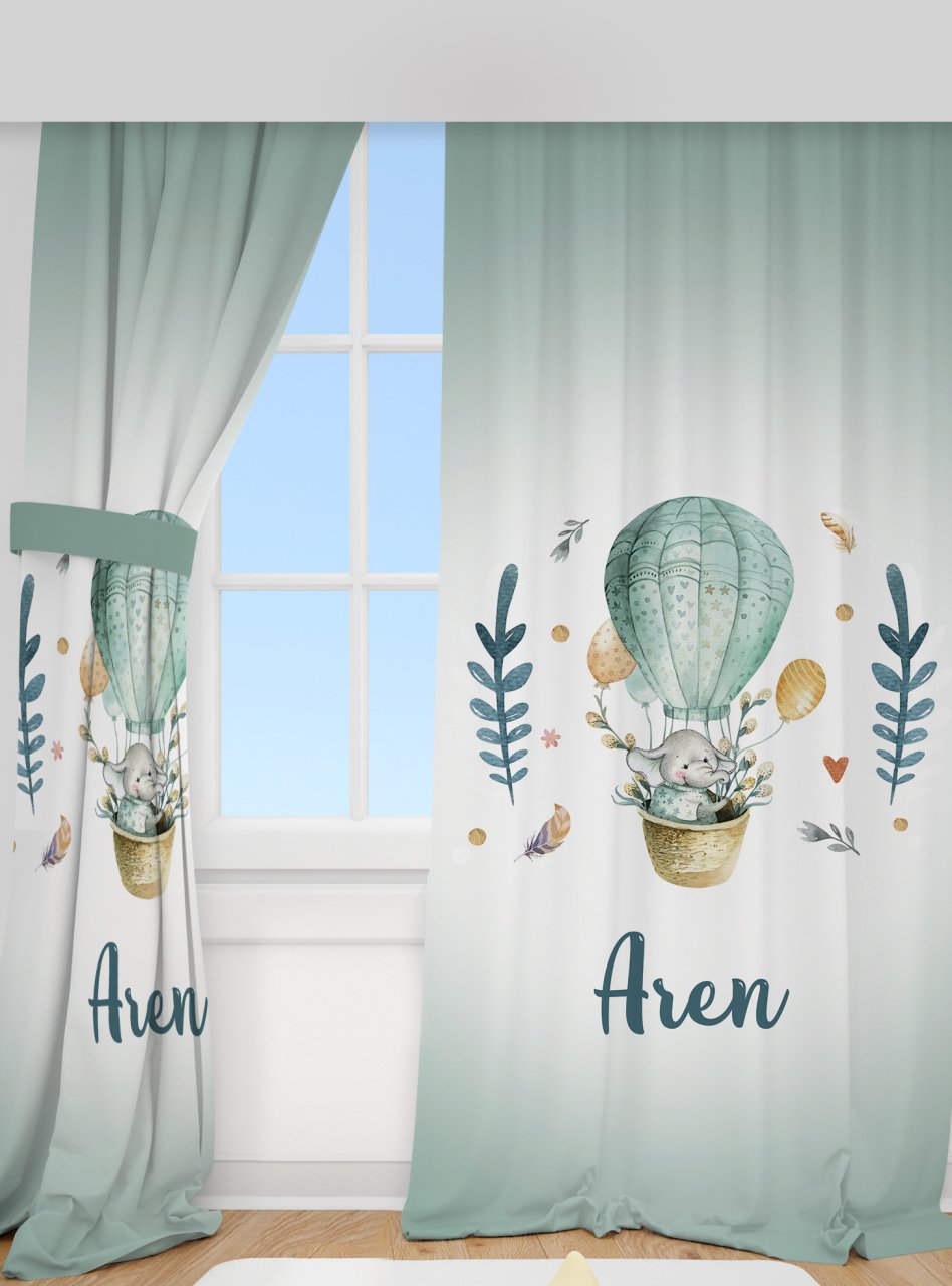 Kişiye Özel Fon Perde Balonlu Fil Ürün ana görseli
