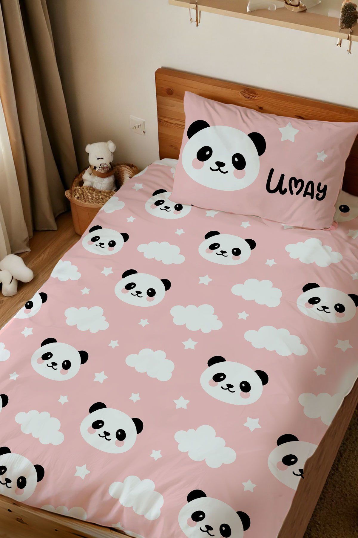 Kişiye Özel Tek Kişilik Nevresim Panda Ürün ana görseli