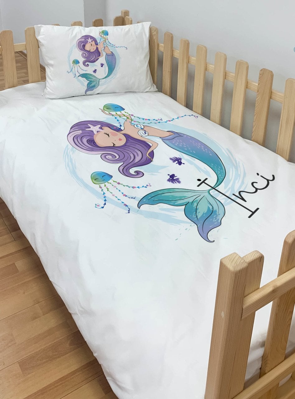 Kişiye Özel Montessori %100 Pamuk Nevresim Seti Deniz Kızı Ürün ana görseli