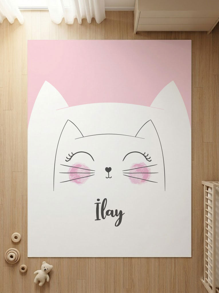 Kişiye Özel Minimal Kedi Çocuk Halısı