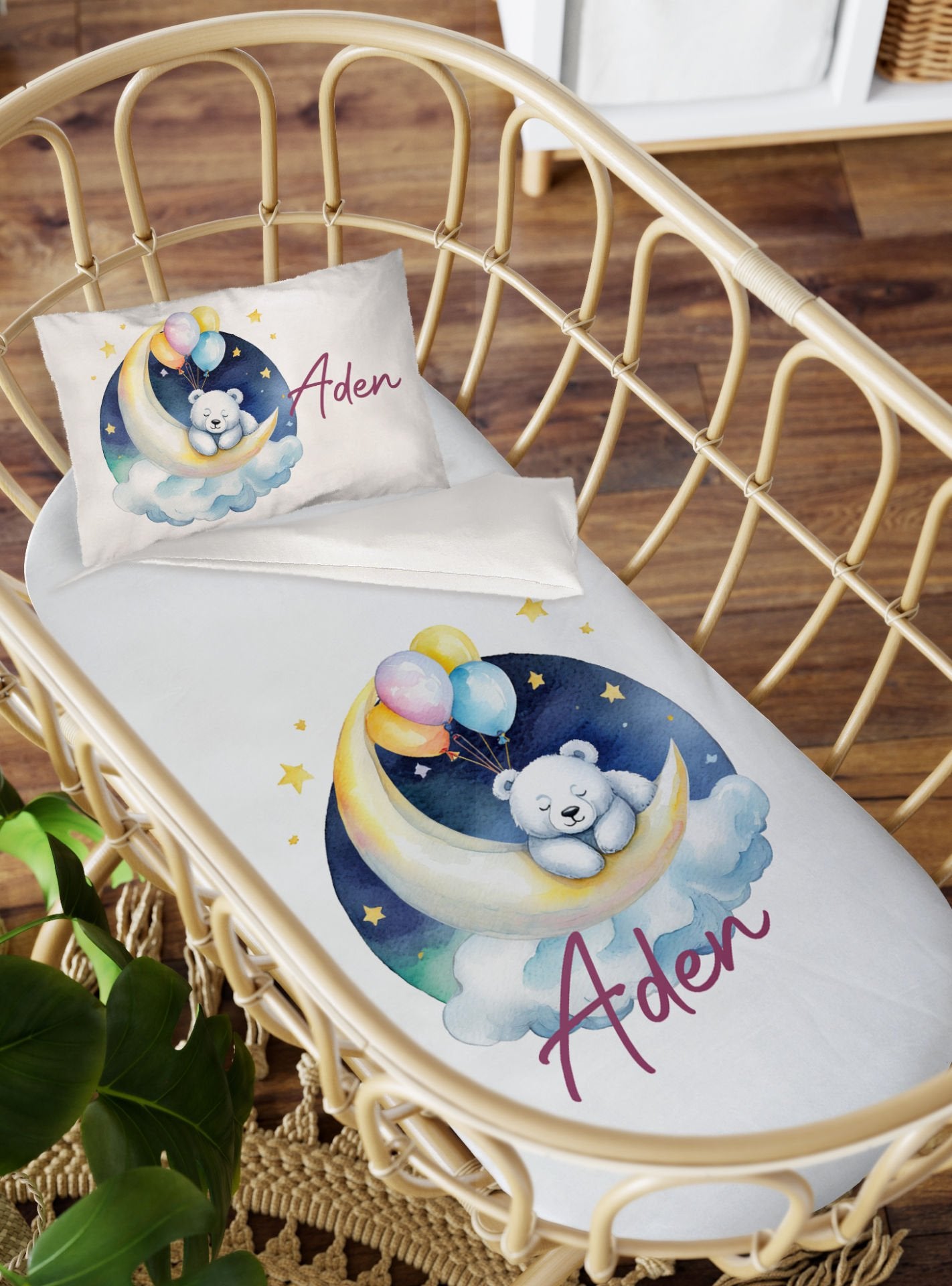 Anne Yanı Beşik Nevresim Takımı Balonlu Beyaz Ayı Ürün ana görseli